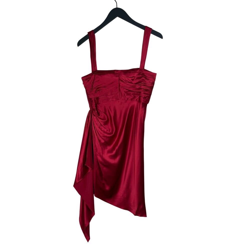 CINQ A SEPT Tate Asymmetric Hem Red Silk Mini Dress - Picture 9 of 12